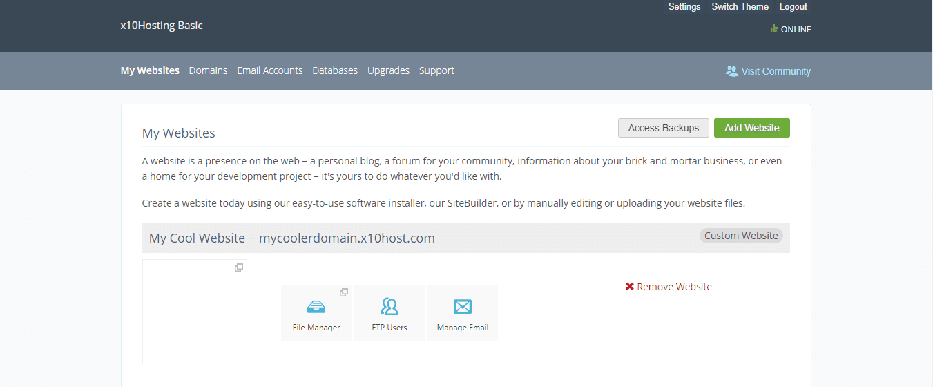 free web hosting for wordpress x10hosting cpanel add website successful
