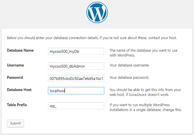 free web hosting for wordpress famous five minute install database details