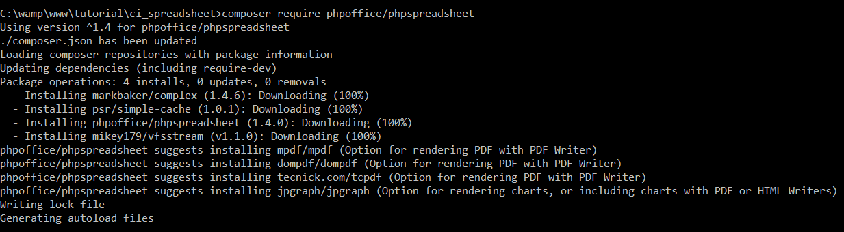 export excel in codeigniter composer require phpoffice phpspreadsheet