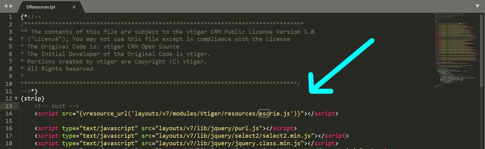 vtiger dynamic fields include custom javascript file to JSResources tpl
