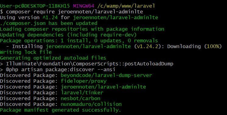 integrate adminlte in laravel composer require jeroennoten-laravel-adminlte
