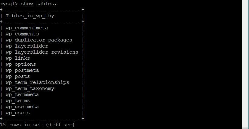mysql command - show tables