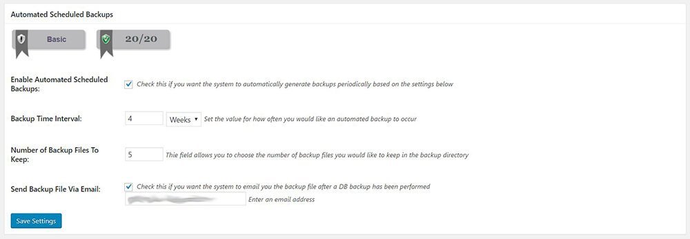 All In One WP Security & Firewall - Database Security - Automated Scheduled Backups
