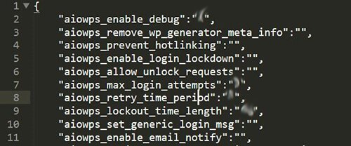 All In One WP Security & Firewall - Settings - Import Export - Export AIOWPS Settings - text file
