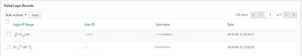 All In One WP Security & Firewall - User Login - Failed Login Records