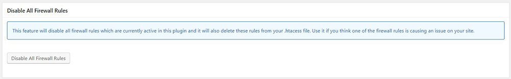 All In One WP Security & Firewall - settings - Disable All Firewall Rules
