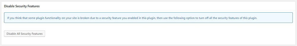 All In One WP Security & Firewall - settings - Disable Security Features
