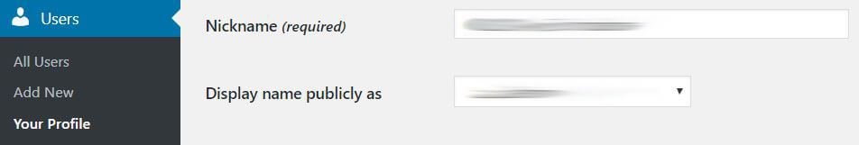 WordPress - Users - Your Profile - change nickname