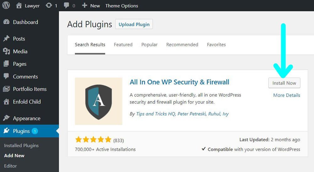 wordpress plugins add new All In One WP Security & Firewall