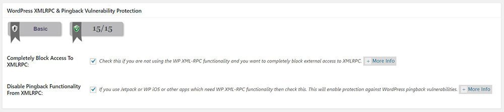 All In One WP Security & Firewall - Firewall - Basic Firewall Rules - Firewall Settings - WordPress XMLRPC & Pingback Vulnerability Protection