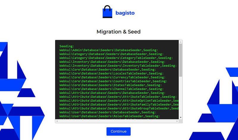 Setup Bagisto Using GUI Installer - migration and seed - successful - seeding - copied directory - The publicstorage directory has been linked