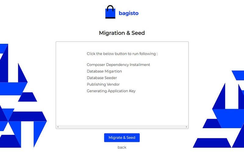 Setup Bagisto Using GUI Installer - migration and seed