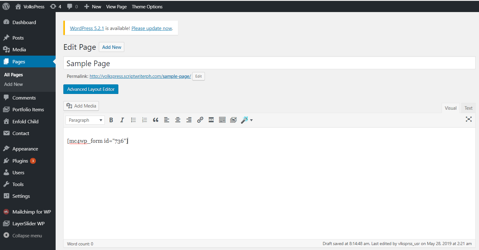 Add your Mailchimp form in a page