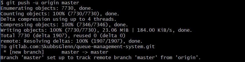 Git push JL Token - Queue Management System to Gitlab