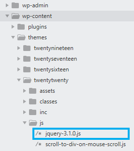 Scroll To Div On Mouse Scroll Using JavaScript - create JavaScript file jquery-3.1.0.js