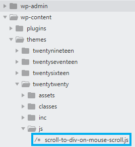 Scroll To Div On Mouse Scroll Using JavaScript - create JavaScript file scroll-to-div-on-mouse-scroll.js