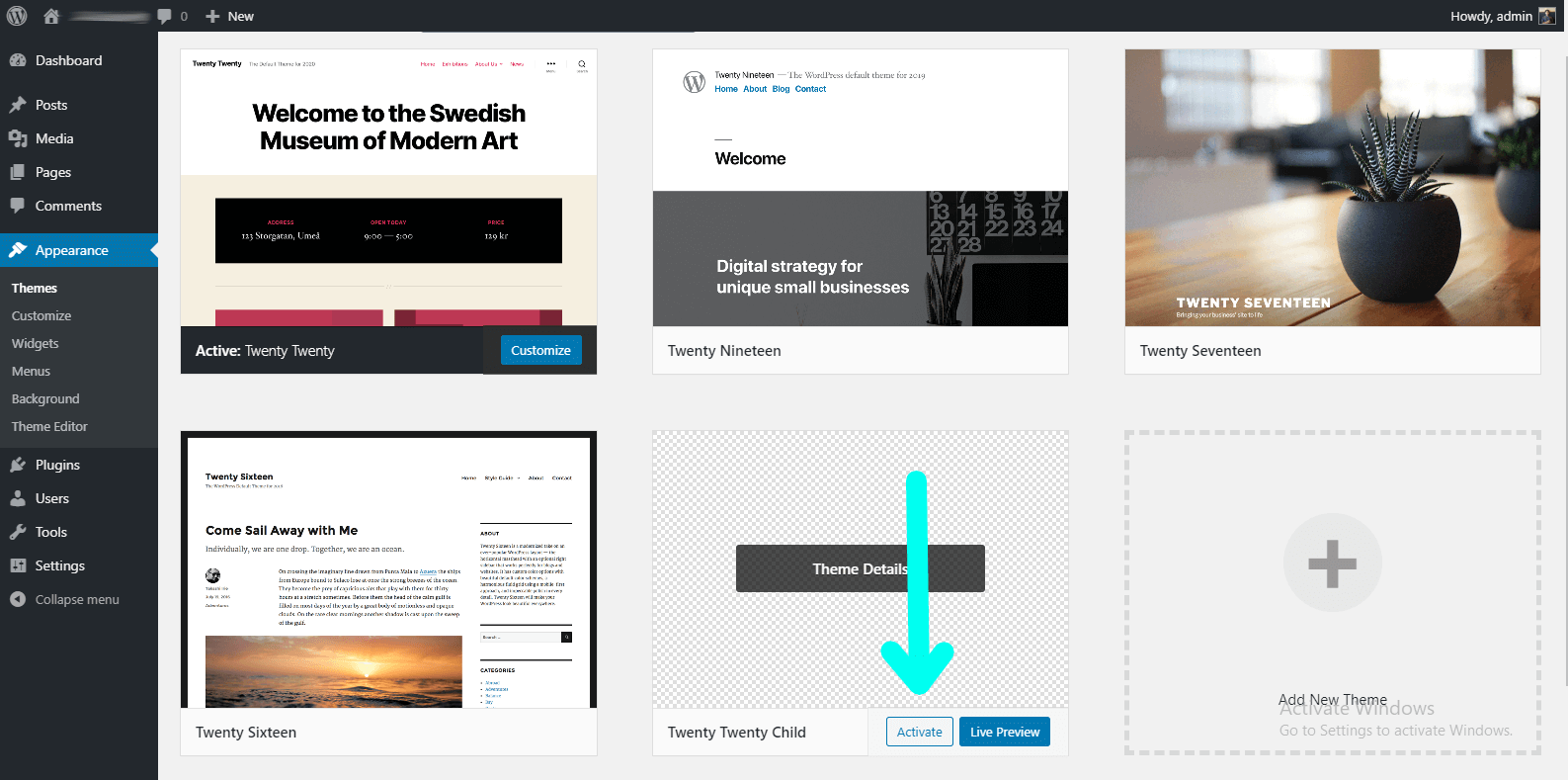 WordPress - activate child theme