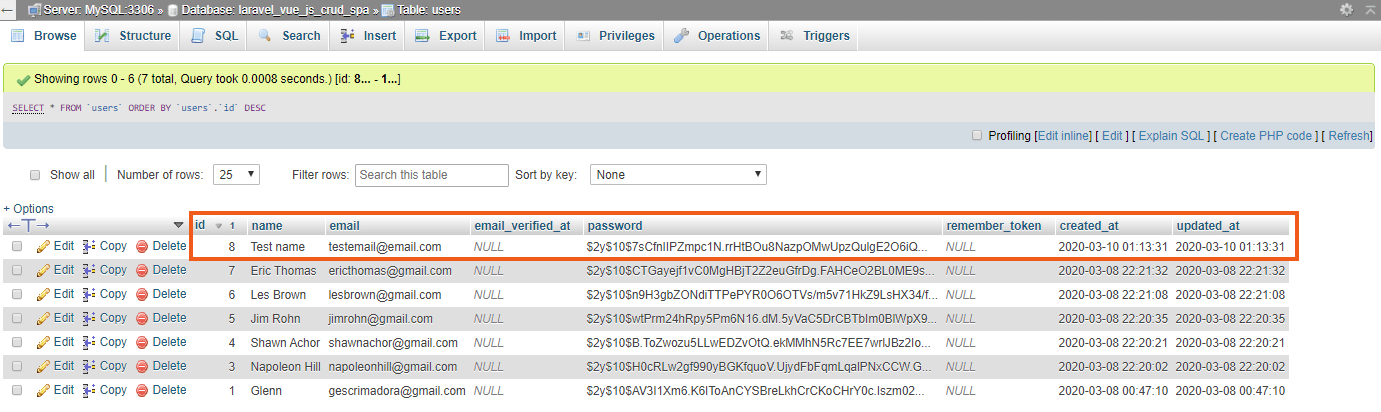 Laravel Vue JS CRUD SPA - try create user API using Postman - verified