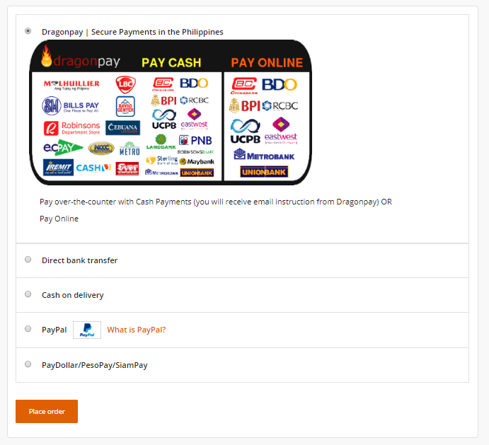 select payment method - DragonPay - secure payments in the philippines