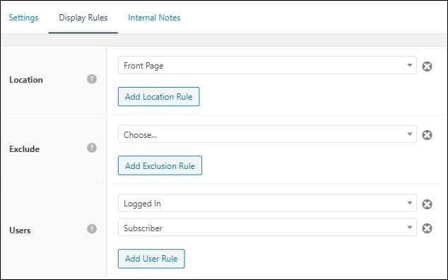 GeneratePress - features and functionalities - hooks element - display rules