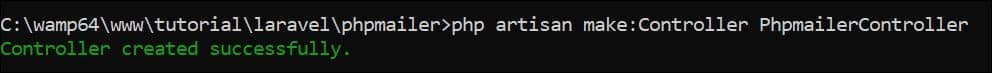 Create PHPMailer controller using php artisan make-Controller PhpmailerController
