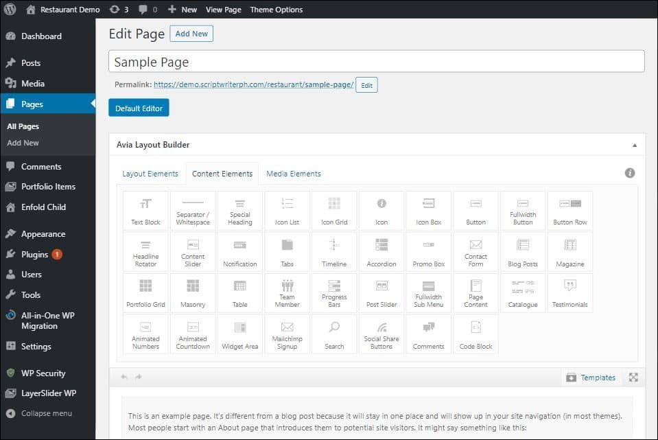 Enfold theme review - Avia Layout Builder's (Advanced Layout Editor) content elements