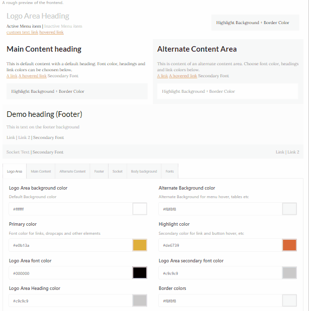 Enfold predefined color scheme real time preview