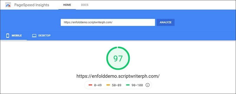 Enfold theme review - Enfold scores 97 on PageSpeed Insights (mobile)