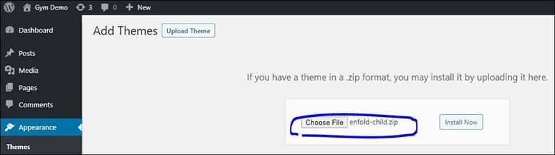 Install Enfold child theme from WordPress dashboard