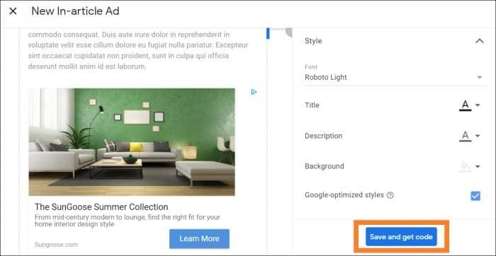 AdSense In-article ad preview