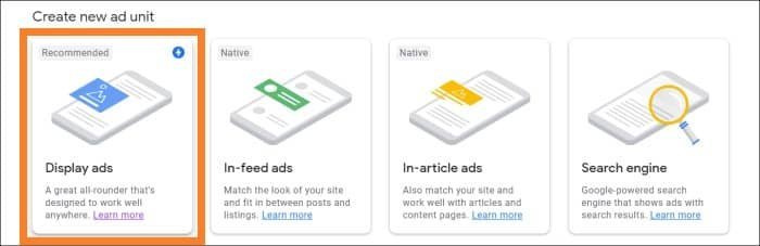 AdSense create Display Ad unit