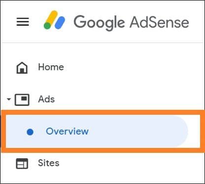 AdSense navigate to Ads Overview