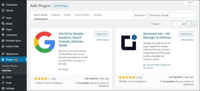 Install and activate Site Kit by Google – Analytics, Search Console, AdSense, Speed plugin