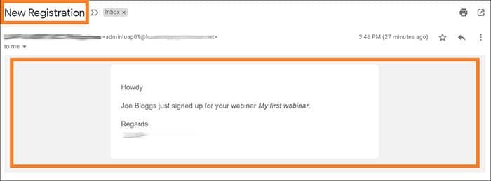 WebinarPress New Registration preview email actual output