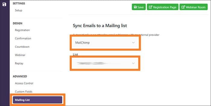 WebinarPress integrate Mailing List MailChimp