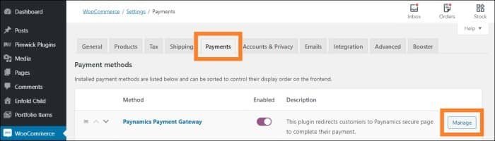 WordPress navigate to Paynamics Payment Gateway Settings