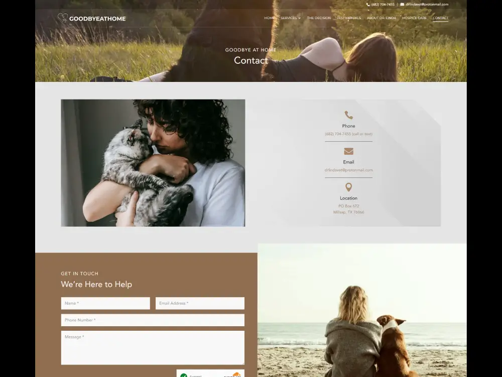 Goodbye at Home Contact Us page