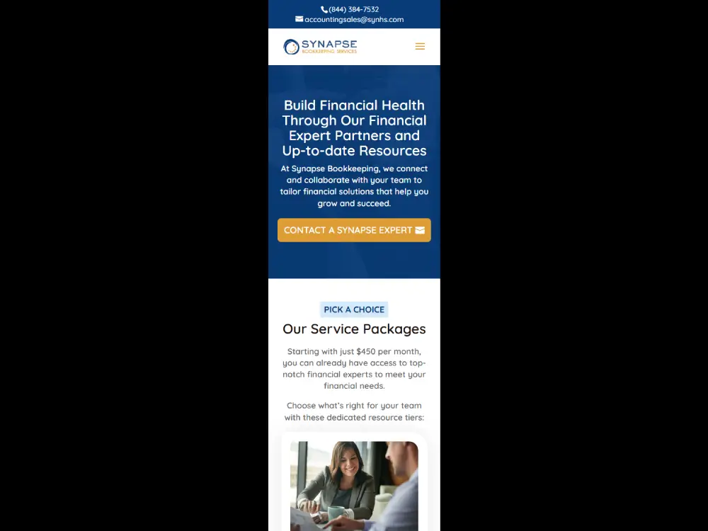 Synapse Bookkeeping Pricing page mobile