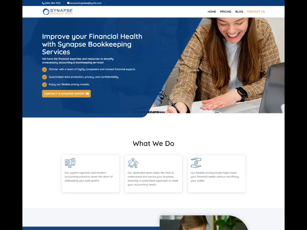 Synapse Bookkeeping Contact page