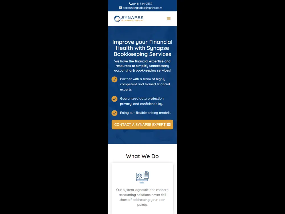 Synapse Bookkeeping Contact page mobile